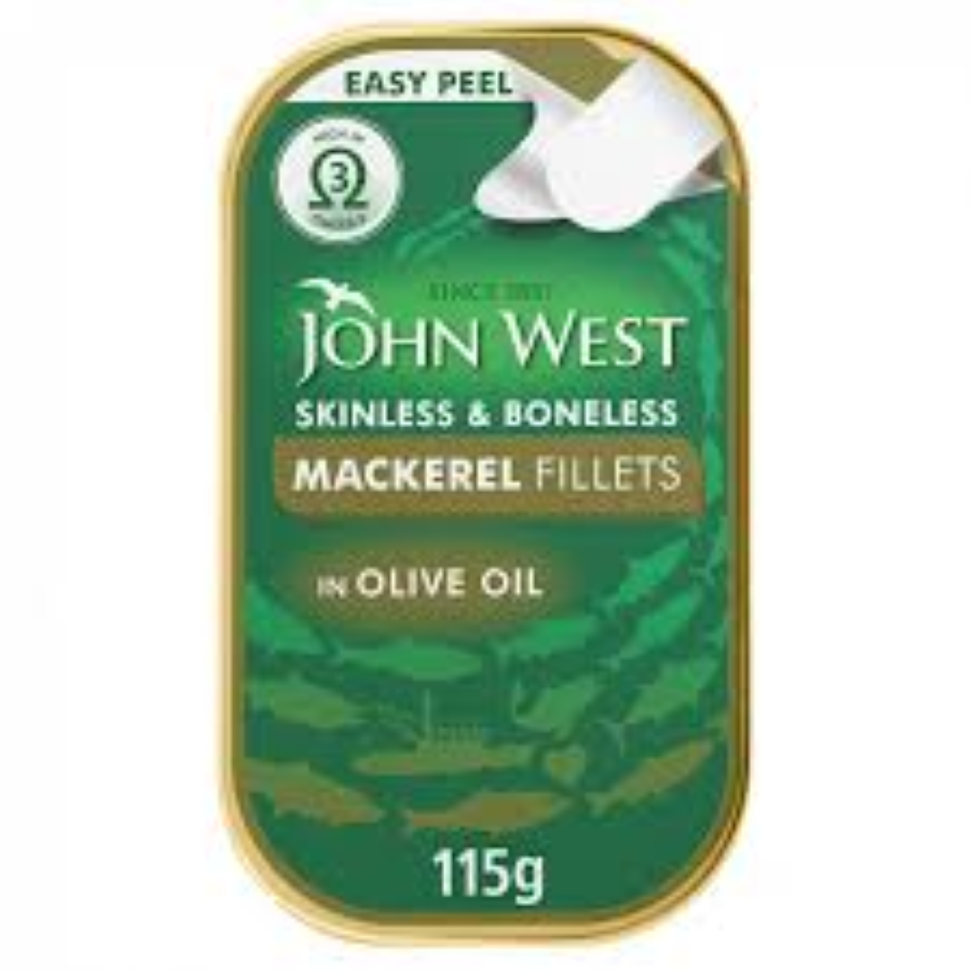 JOHN WEST MACKEREL FILLETS IN OLIVE OIL 115G